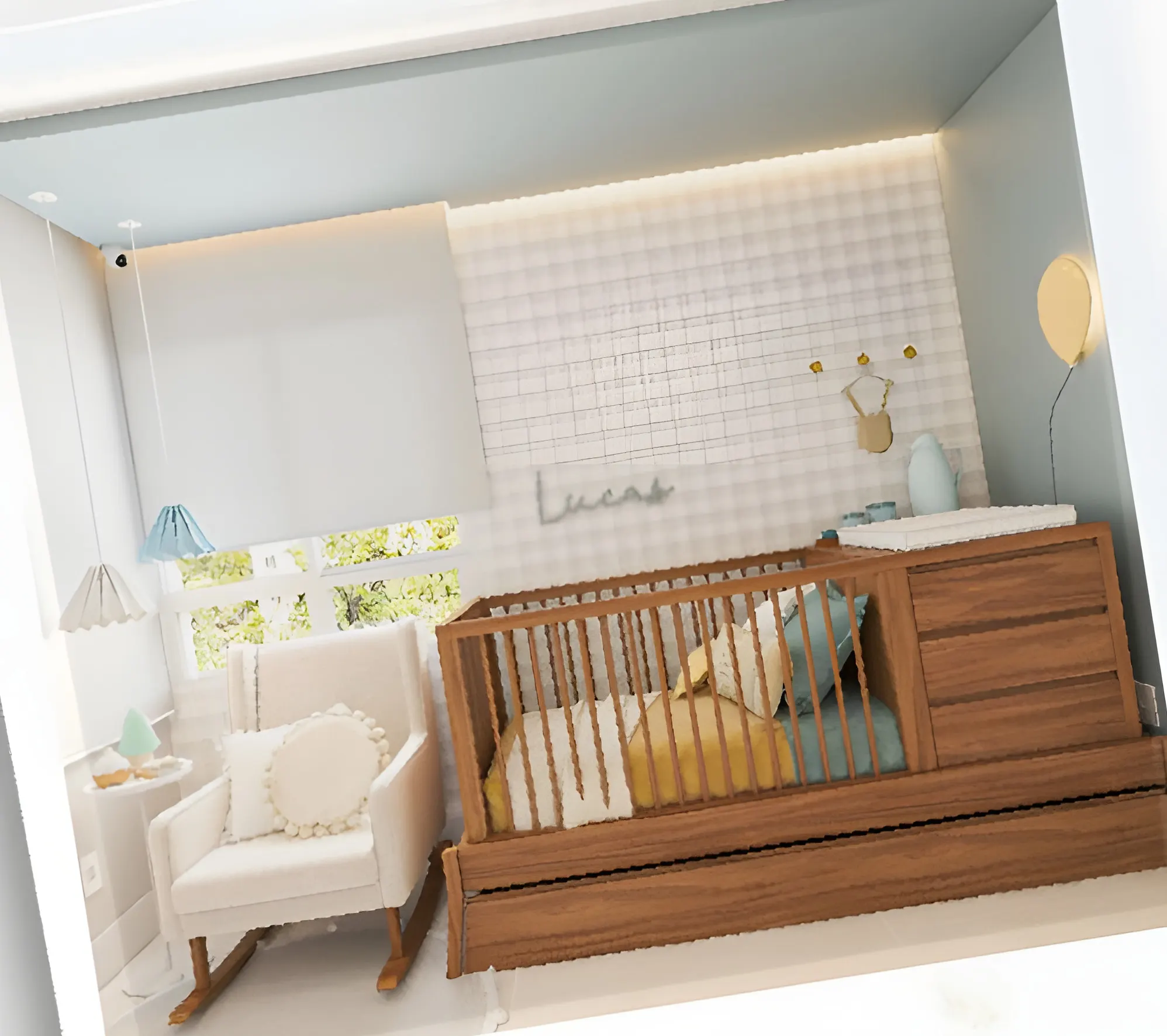 Quarto de bebê com berço e poltrona