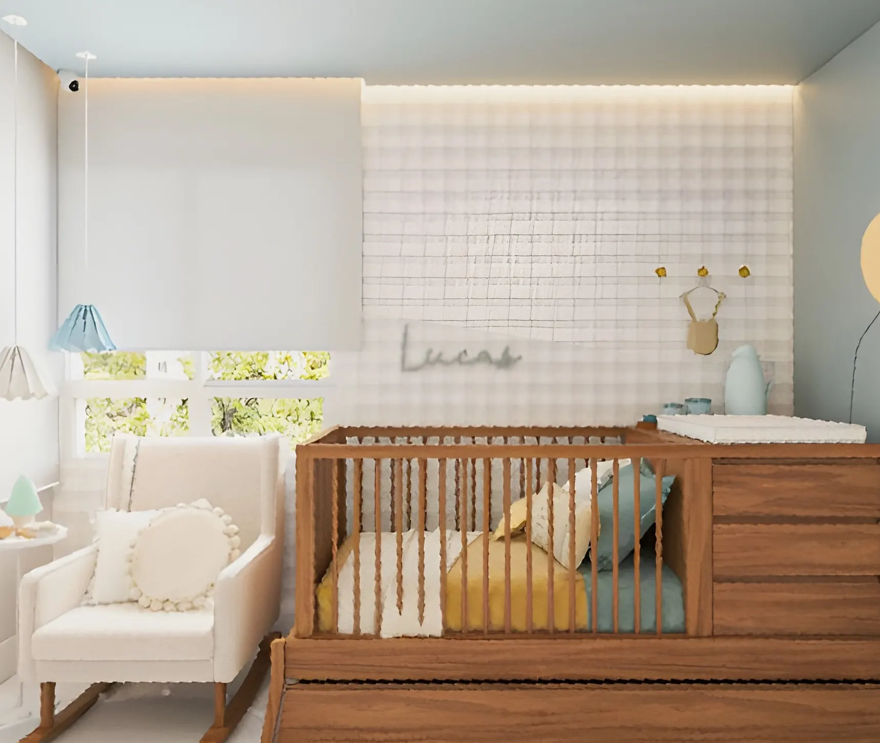 Quarto de bebê com berço e poltrona