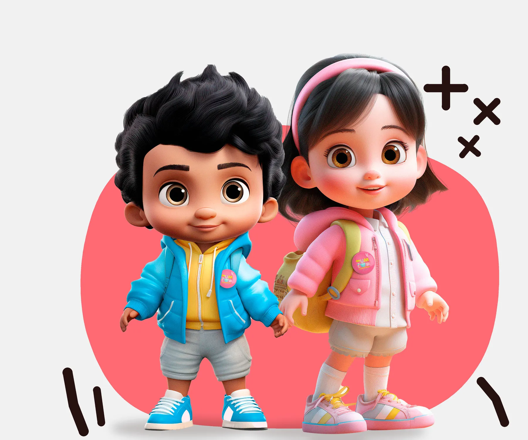 Personagens TumTum, um menino e uma menina
